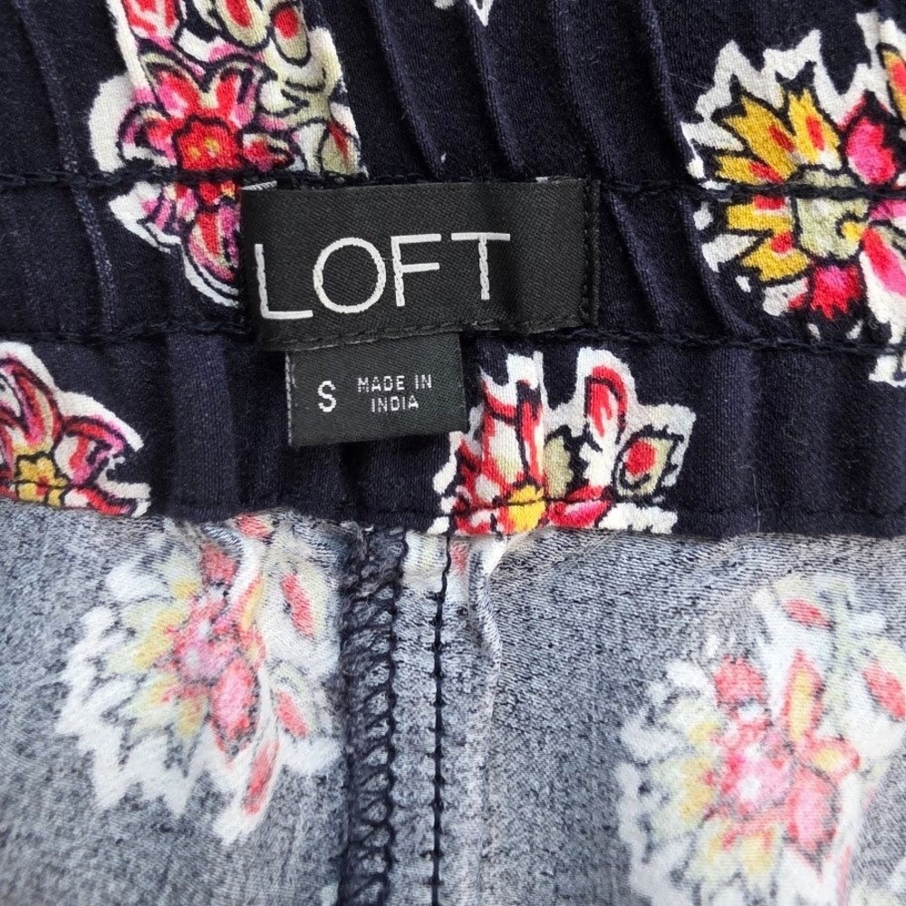 LOFT Bohemian  Floral Print Wide Leg Crop Pants Drawstring Waist Womens Small - Picture 4 of 7